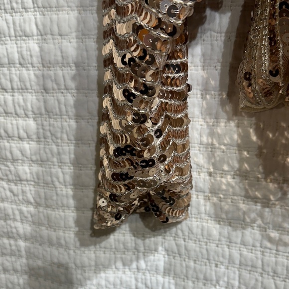 Endless Rose Golden Sequin Party Ready Long Sleeve Top V Neck Back Size XS NWT - Picture 7 of 8